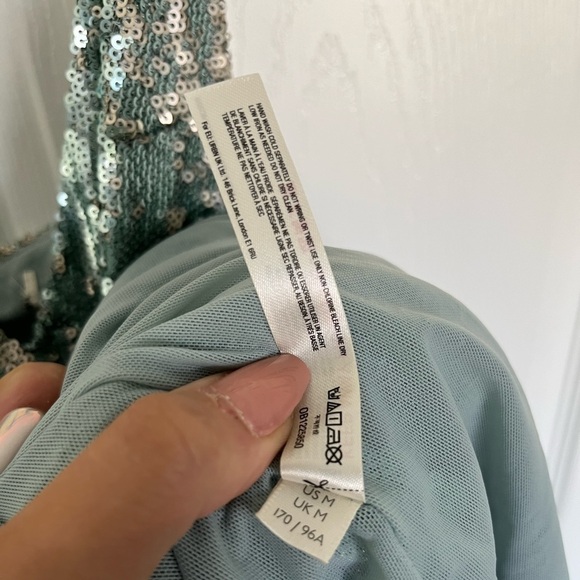 Light Blue and Silver Free People Double Take Sequin Slip Dress Size M - Picture 6 of 7